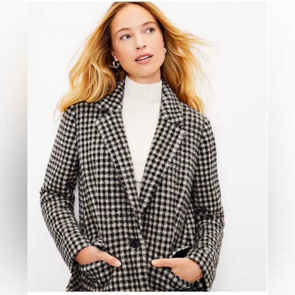 NWOT LOFT Black & White Checked Dad Coat - Picture 3 of 8